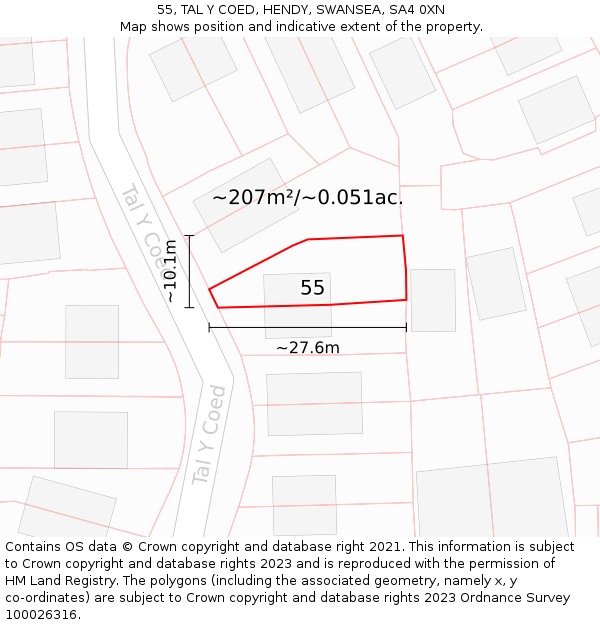 55, TAL Y COED, HENDY, SWANSEA, SA4 0XN: Plot and title map