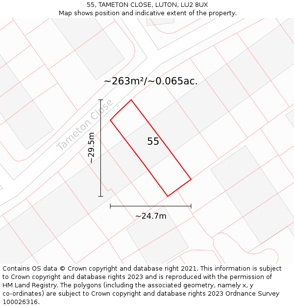 55, TAMETON CLOSE, LUTON, LU2 8UX: Plot and title map