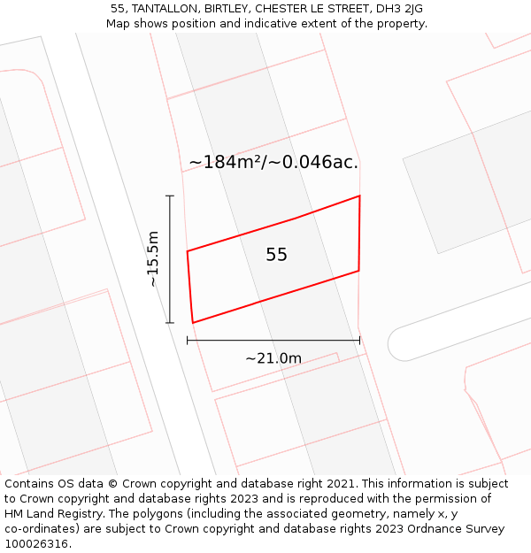 55, TANTALLON, BIRTLEY, CHESTER LE STREET, DH3 2JG: Plot and title map