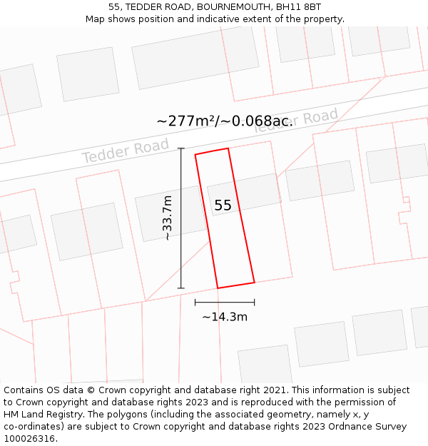 55, TEDDER ROAD, BOURNEMOUTH, BH11 8BT: Plot and title map