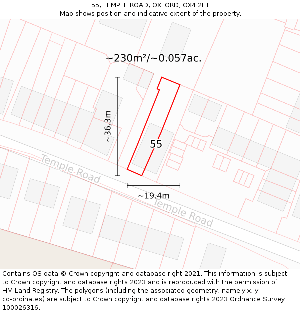 55, TEMPLE ROAD, OXFORD, OX4 2ET: Plot and title map