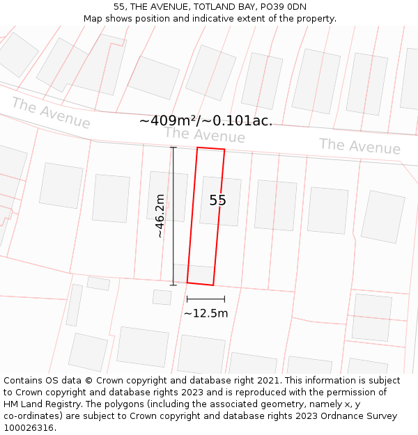 55, THE AVENUE, TOTLAND BAY, PO39 0DN: Plot and title map