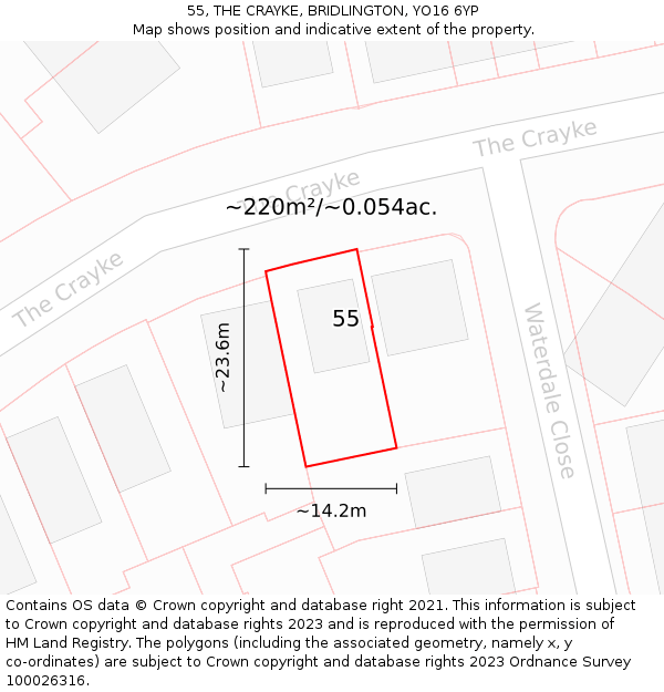 55, THE CRAYKE, BRIDLINGTON, YO16 6YP: Plot and title map