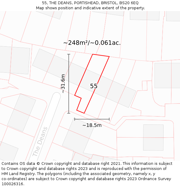 55, THE DEANS, PORTISHEAD, BRISTOL, BS20 6EQ: Plot and title map