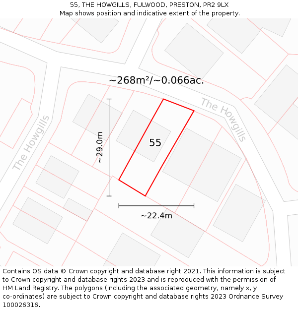 55, THE HOWGILLS, FULWOOD, PRESTON, PR2 9LX: Plot and title map