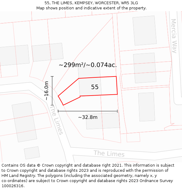 55, THE LIMES, KEMPSEY, WORCESTER, WR5 3LG: Plot and title map