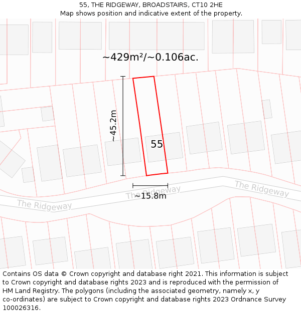 55, THE RIDGEWAY, BROADSTAIRS, CT10 2HE: Plot and title map