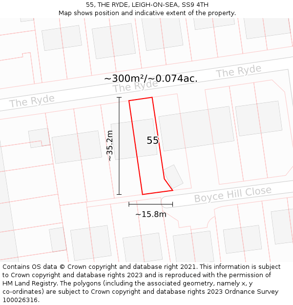 55, THE RYDE, LEIGH-ON-SEA, SS9 4TH: Plot and title map