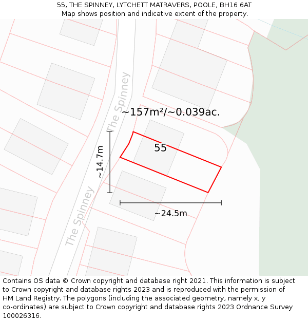 55, THE SPINNEY, LYTCHETT MATRAVERS, POOLE, BH16 6AT: Plot and title map