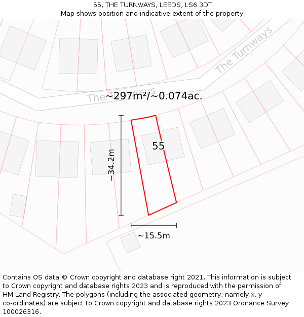 55, THE TURNWAYS, LEEDS, LS6 3DT: Plot and title map