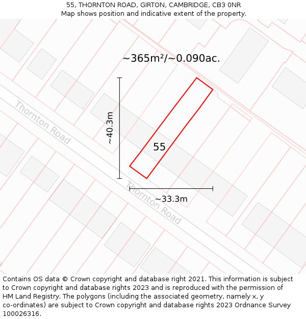 55, THORNTON ROAD, GIRTON, CAMBRIDGE, CB3 0NR: Plot and title map