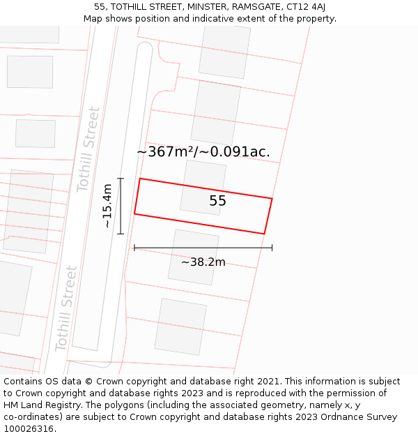 55, TOTHILL STREET, MINSTER, RAMSGATE, CT12 4AJ: Plot and title map