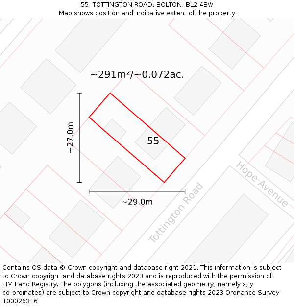 55, TOTTINGTON ROAD, BOLTON, BL2 4BW: Plot and title map