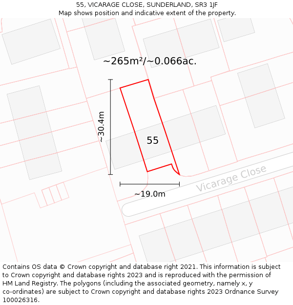55, VICARAGE CLOSE, SUNDERLAND, SR3 1JF: Plot and title map