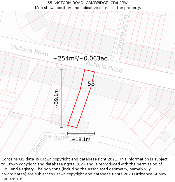 55, VICTORIA ROAD, CAMBRIDGE, CB4 3BW: Plot and title map