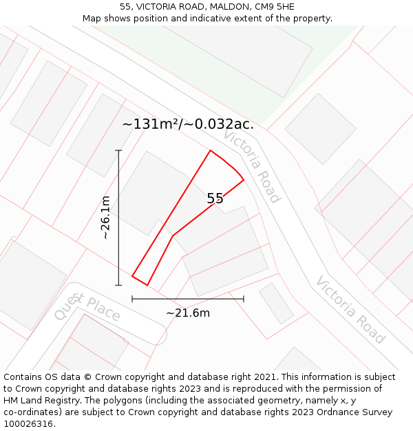 55, VICTORIA ROAD, MALDON, CM9 5HE: Plot and title map