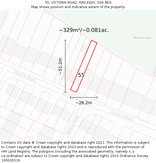 55, VICTORIA ROAD, RAYLEIGH, SS6 8EG: Plot and title map