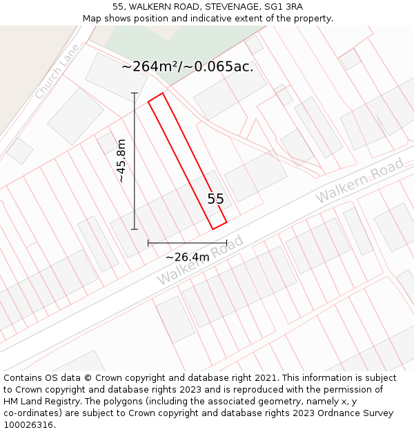 55, WALKERN ROAD, STEVENAGE, SG1 3RA: Plot and title map