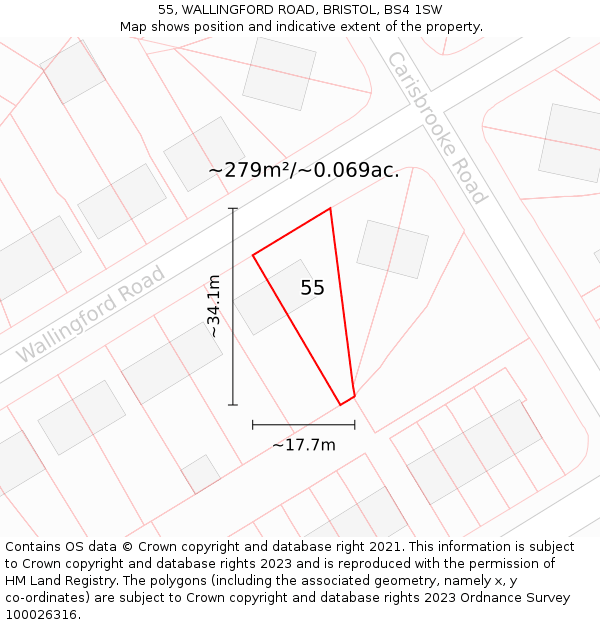 55, WALLINGFORD ROAD, BRISTOL, BS4 1SW: Plot and title map