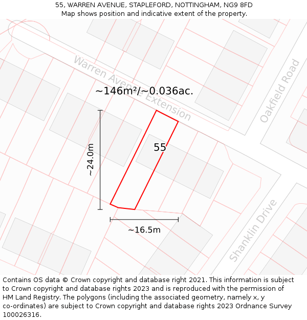 55, WARREN AVENUE, STAPLEFORD, NOTTINGHAM, NG9 8FD: Plot and title map