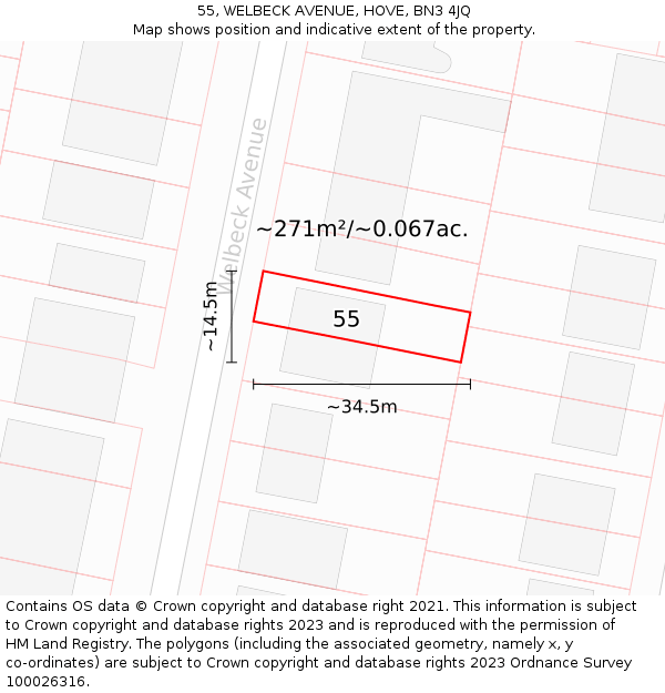 55, WELBECK AVENUE, HOVE, BN3 4JQ: Plot and title map