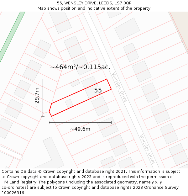 55, WENSLEY DRIVE, LEEDS, LS7 3QP: Plot and title map