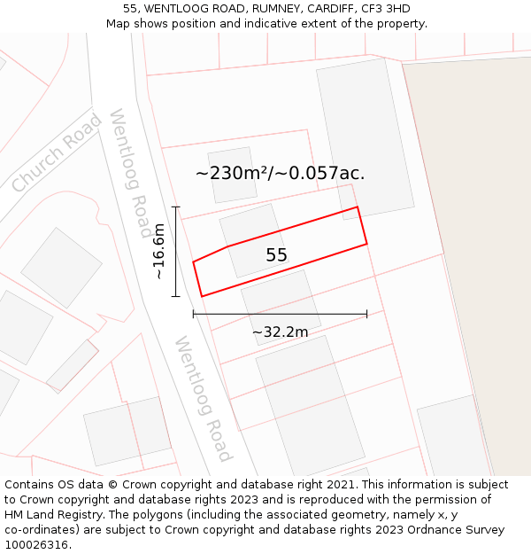 55, WENTLOOG ROAD, RUMNEY, CARDIFF, CF3 3HD: Plot and title map