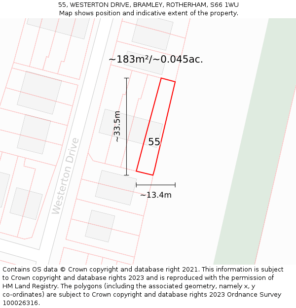 55, WESTERTON DRIVE, BRAMLEY, ROTHERHAM, S66 1WU: Plot and title map