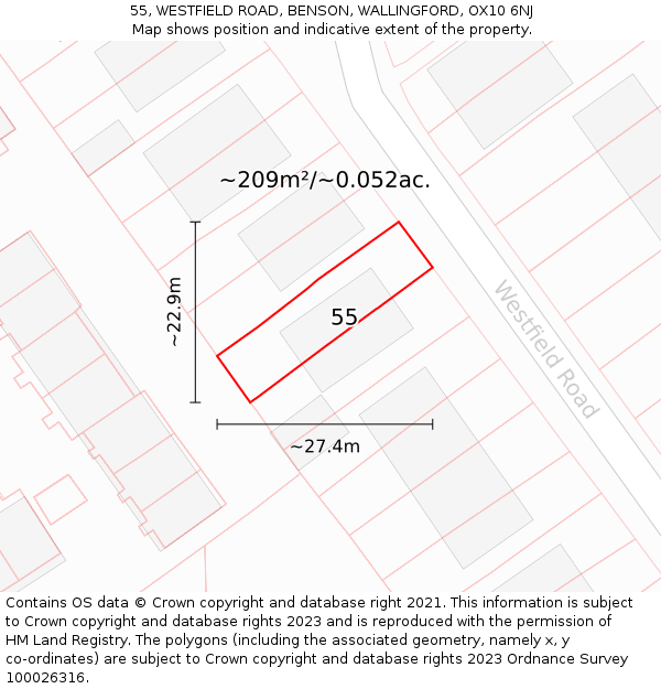 55, WESTFIELD ROAD, BENSON, WALLINGFORD, OX10 6NJ: Plot and title map