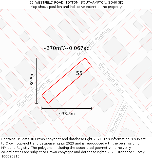 55, WESTFIELD ROAD, TOTTON, SOUTHAMPTON, SO40 3JQ: Plot and title map