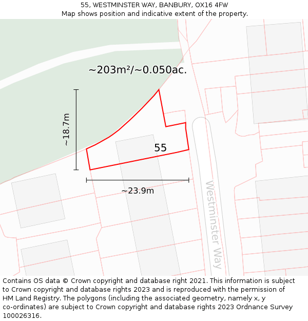 55, WESTMINSTER WAY, BANBURY, OX16 4FW: Plot and title map