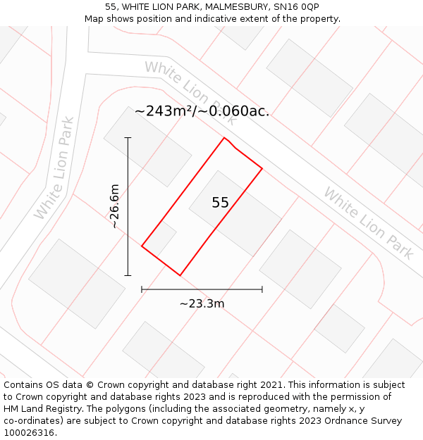 55, WHITE LION PARK, MALMESBURY, SN16 0QP: Plot and title map