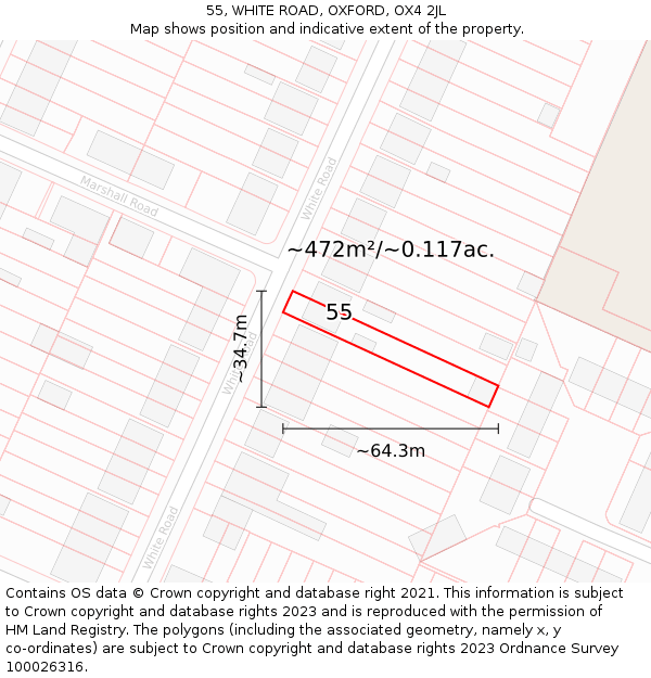 55, WHITE ROAD, OXFORD, OX4 2JL: Plot and title map