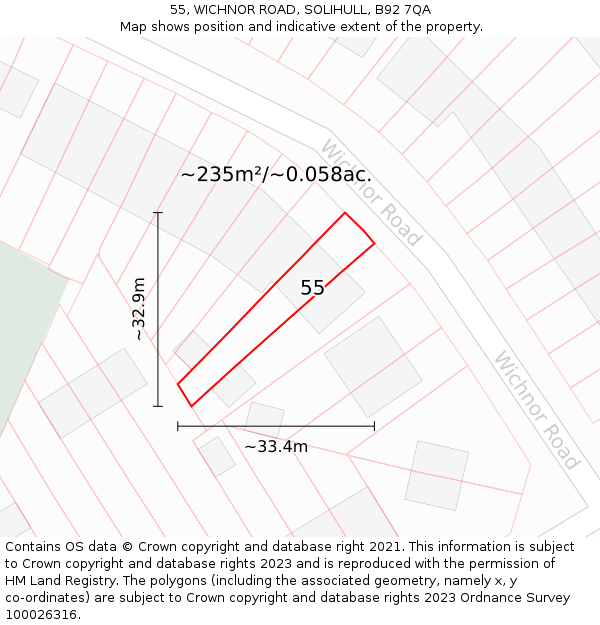 55, WICHNOR ROAD, SOLIHULL, B92 7QA: Plot and title map