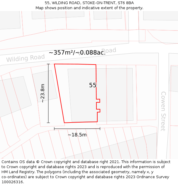 55, WILDING ROAD, STOKE-ON-TRENT, ST6 8BA: Plot and title map