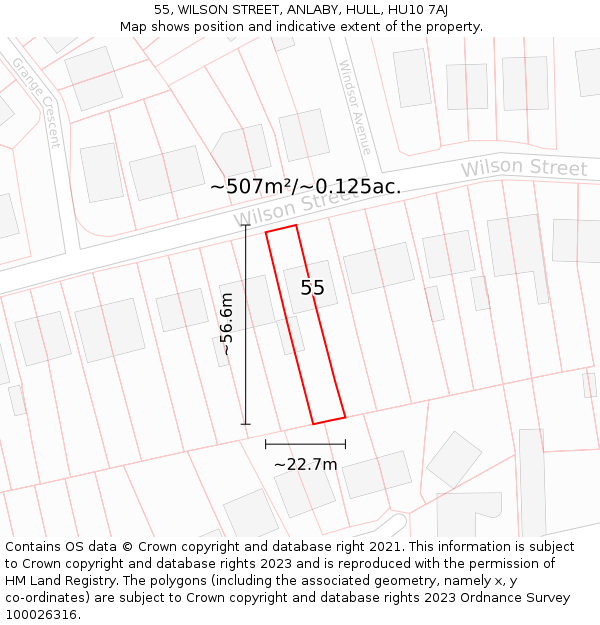 55, WILSON STREET, ANLABY, HULL, HU10 7AJ: Plot and title map
