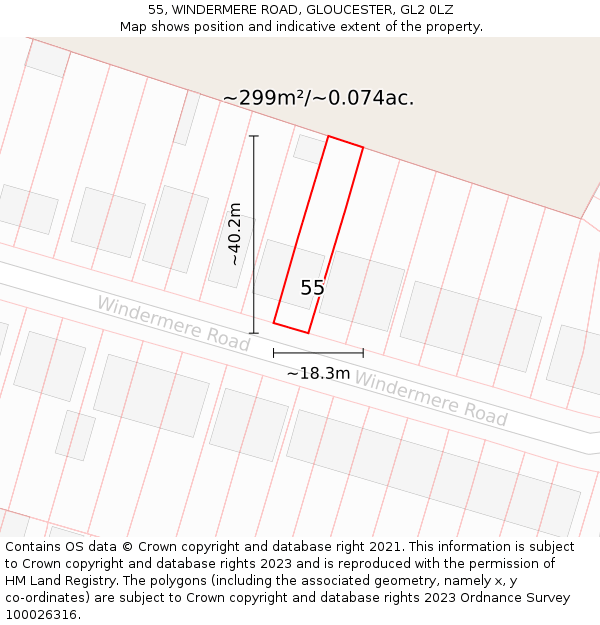 55, WINDERMERE ROAD, GLOUCESTER, GL2 0LZ: Plot and title map