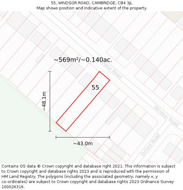 55, WINDSOR ROAD, CAMBRIDGE, CB4 3JL: Plot and title map