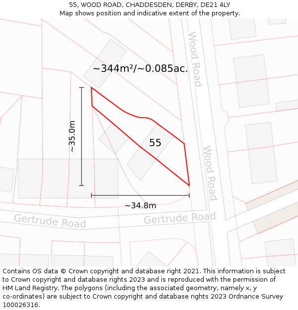 55, WOOD ROAD, CHADDESDEN, DERBY, DE21 4LY: Plot and title map