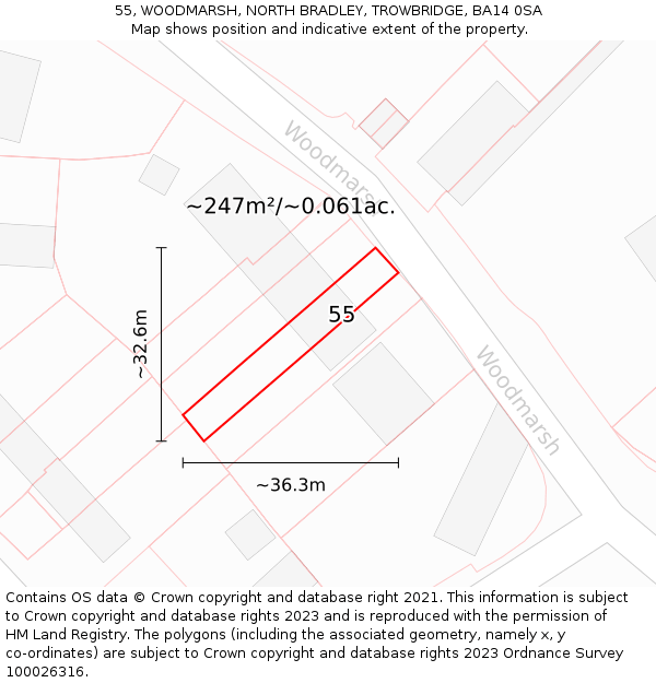 55, WOODMARSH, NORTH BRADLEY, TROWBRIDGE, BA14 0SA: Plot and title map