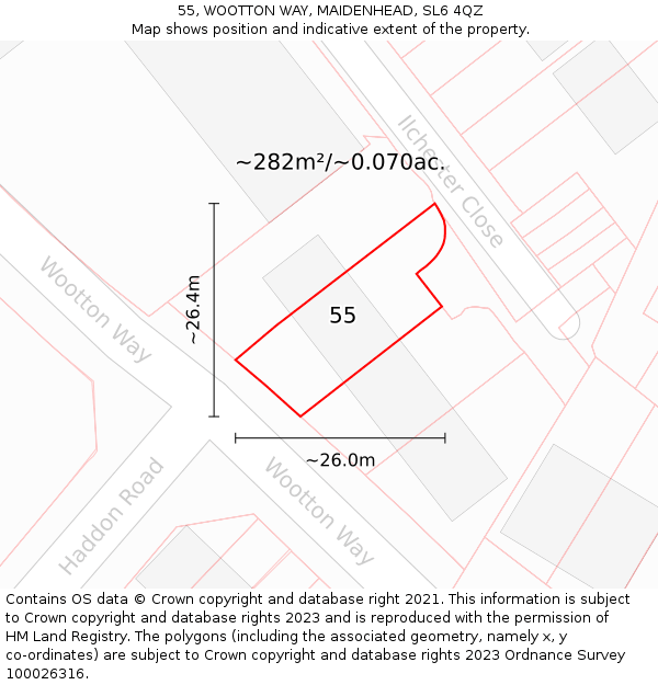 55, WOOTTON WAY, MAIDENHEAD, SL6 4QZ: Plot and title map