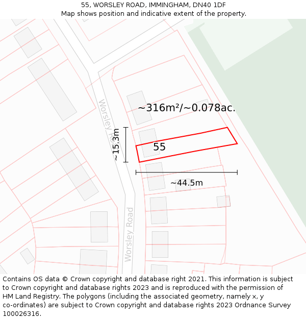 55, WORSLEY ROAD, IMMINGHAM, DN40 1DF: Plot and title map