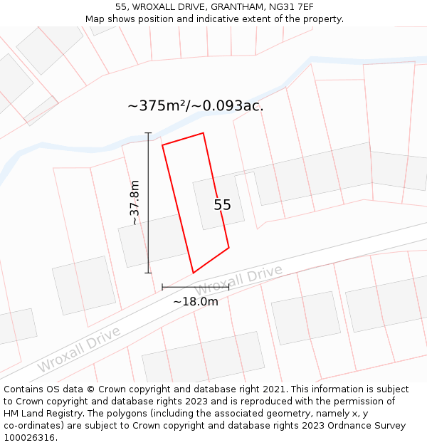 55, WROXALL DRIVE, GRANTHAM, NG31 7EF: Plot and title map