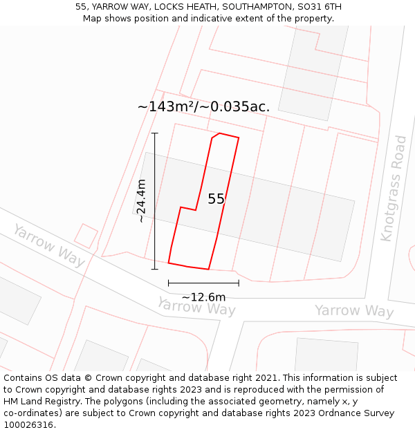 55, YARROW WAY, LOCKS HEATH, SOUTHAMPTON, SO31 6TH: Plot and title map