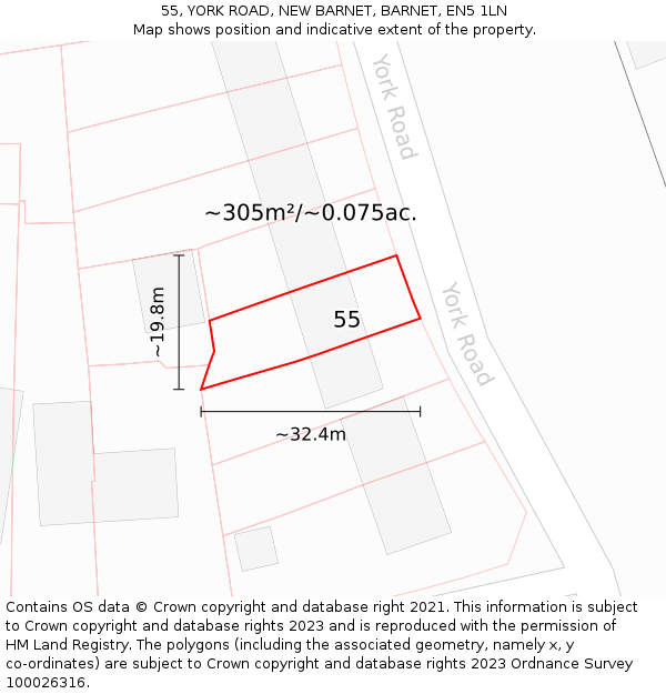 55, YORK ROAD, NEW BARNET, BARNET, EN5 1LN: Plot and title map