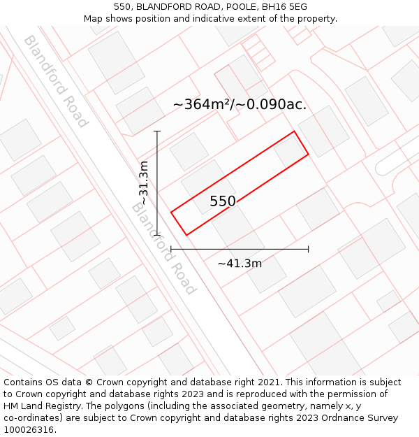 550, BLANDFORD ROAD, POOLE, BH16 5EG: Plot and title map