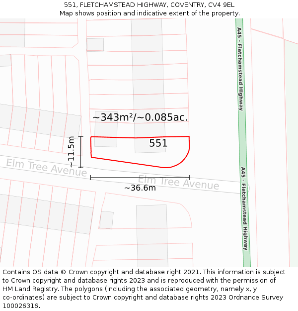 551, FLETCHAMSTEAD HIGHWAY, COVENTRY, CV4 9EL: Plot and title map