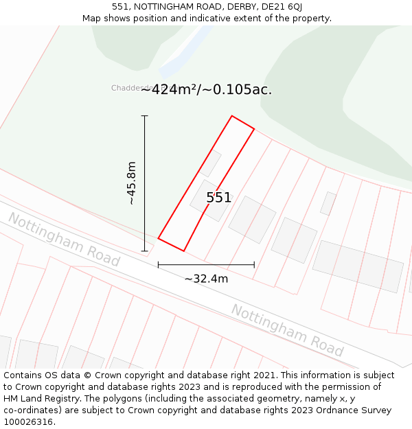 551, NOTTINGHAM ROAD, DERBY, DE21 6QJ: Plot and title map