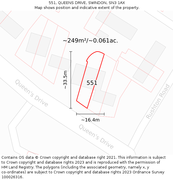 551, QUEENS DRIVE, SWINDON, SN3 1AX: Plot and title map