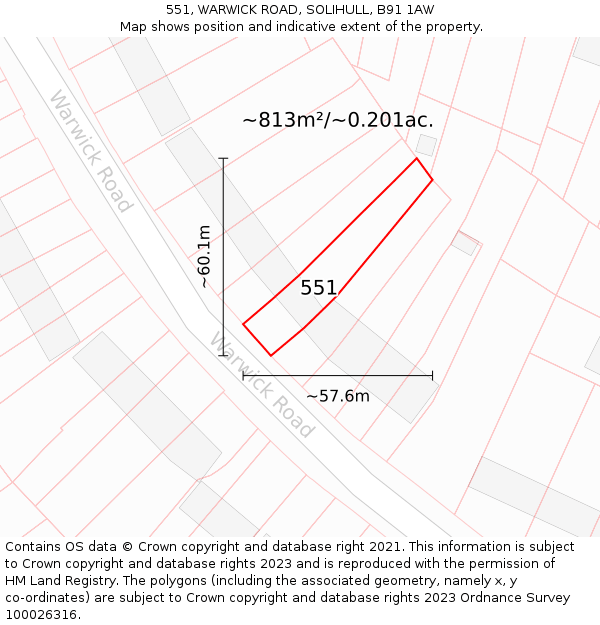 551, WARWICK ROAD, SOLIHULL, B91 1AW: Plot and title map